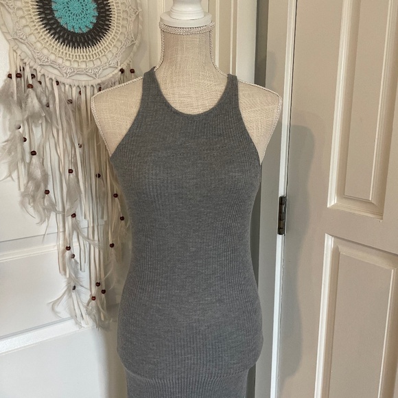 Poof! Y2K Grey Ribbed Knit Maxi Dress with Tank Top & Side Slit – Size S - Picture 2 of 12
